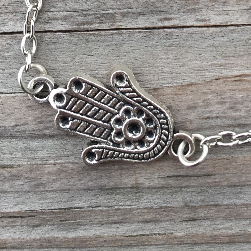 Hamsa Hand Silver tone fashion Bracelet fits 7 - 9 inches